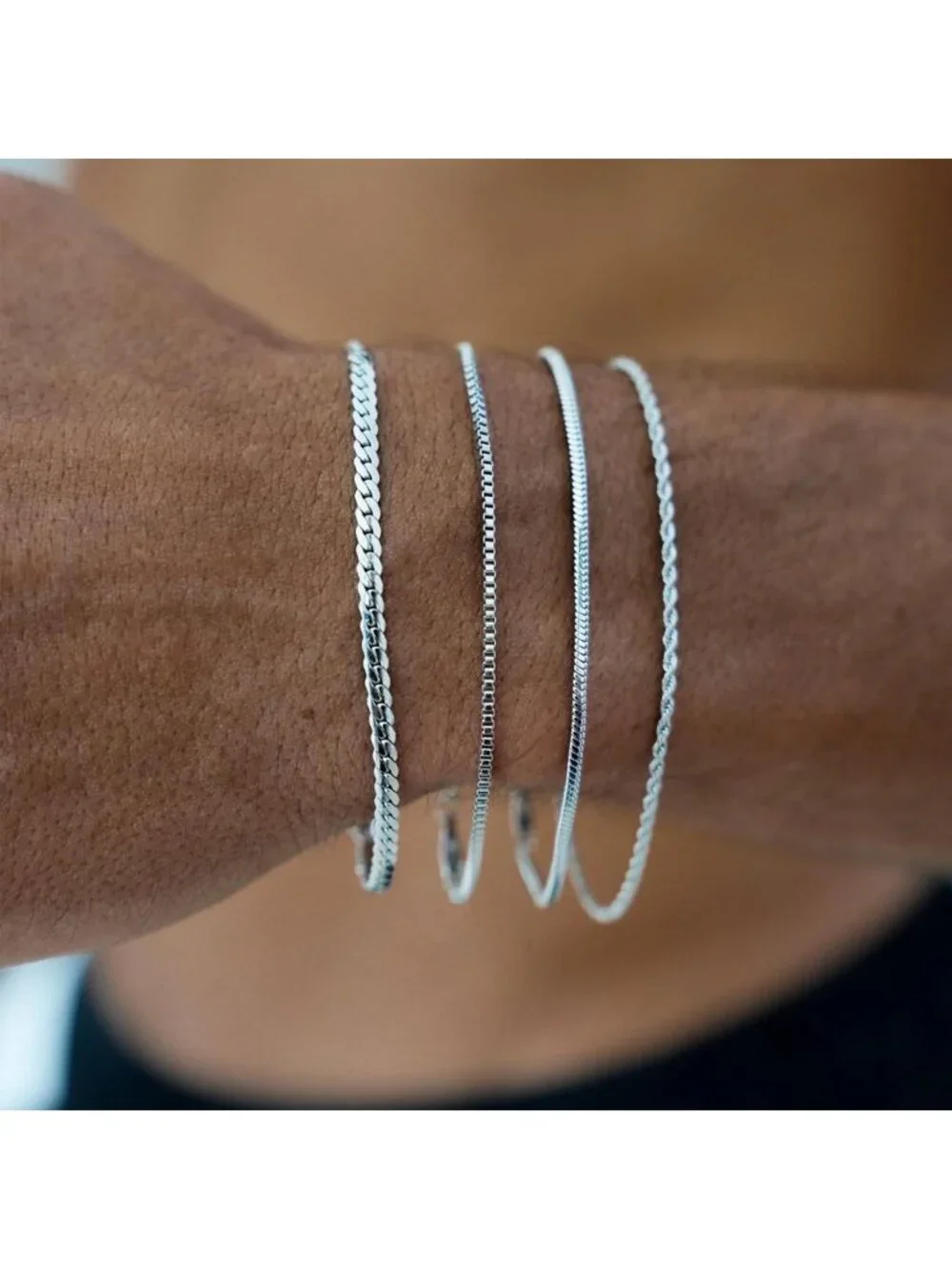 Dainty Gold/Silver Chain Bracelet Stack for Men - 14K Plated Adjustable Cross